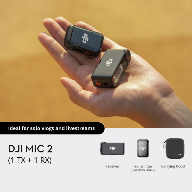 DJI Mic 2 Wireless Microphone | High Quality Audio Recording | Magnetic Attachment | 14H Internal Recording | Pocket-sized Pro Audio