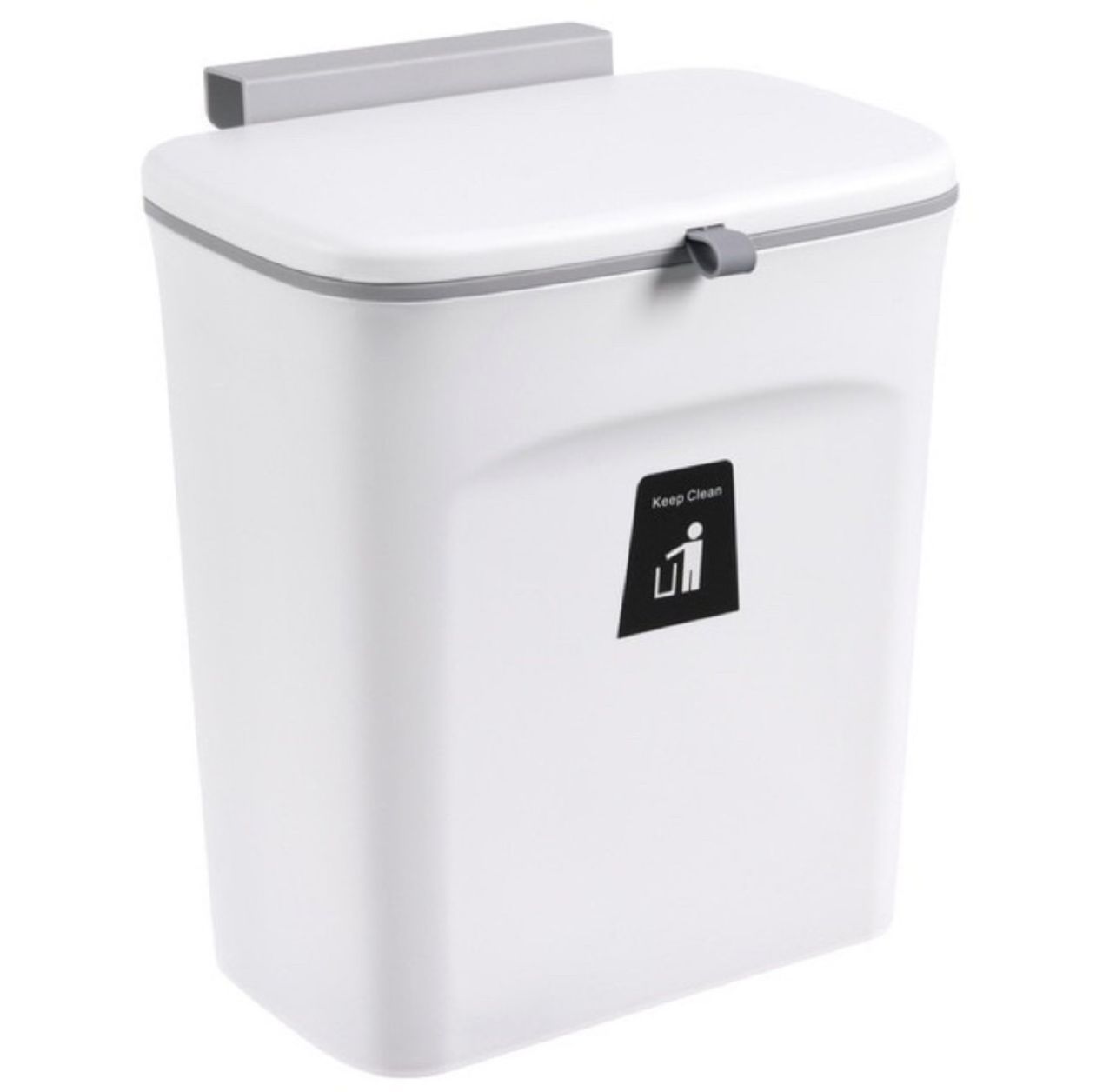 Hanging Trash Rubbish Bin 9L (White / Grey)