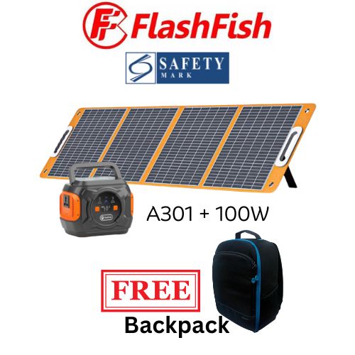 Flashfish A301 Portable Power Station with 100W/18V Foldable Solar Panel FREE Samurai Backpack (Light01)