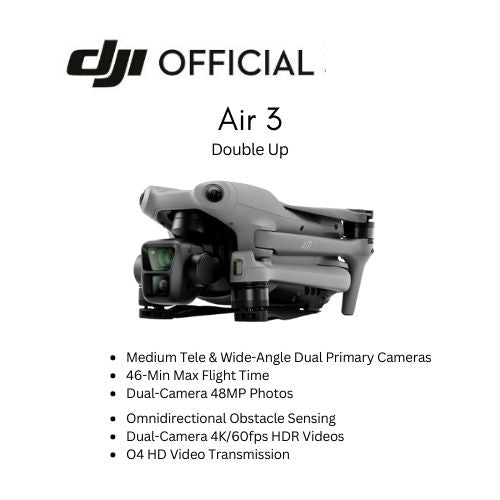 DJI Air 3 -Medium Tele & Wide-Angle Dual Primary Cameras | 46-Min Max Flight Time* | Omnidirectional Obstacle Sensing