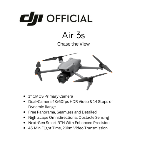 DJI Air 3S - Camera Drone | 1" CMOS Sensor | Next-Gen Smart RTH | Medium Tele & Wide-Angle Dual Primary Cameras