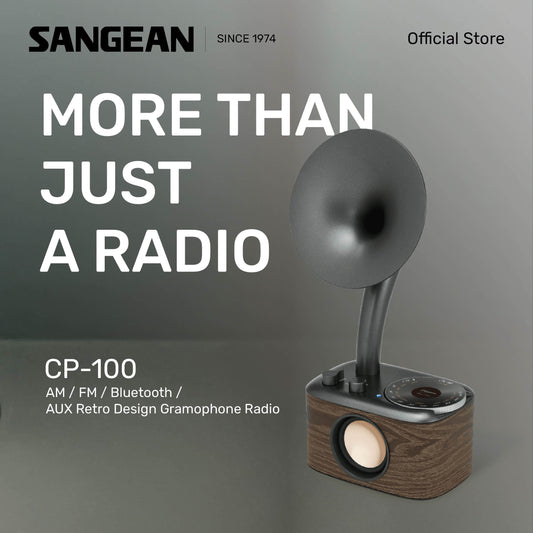 Sangean CP-100 (AM / FM / Bluetooth / AUX Retro Design Gramophone Radio) - 1 Year Manufacturer Warranty