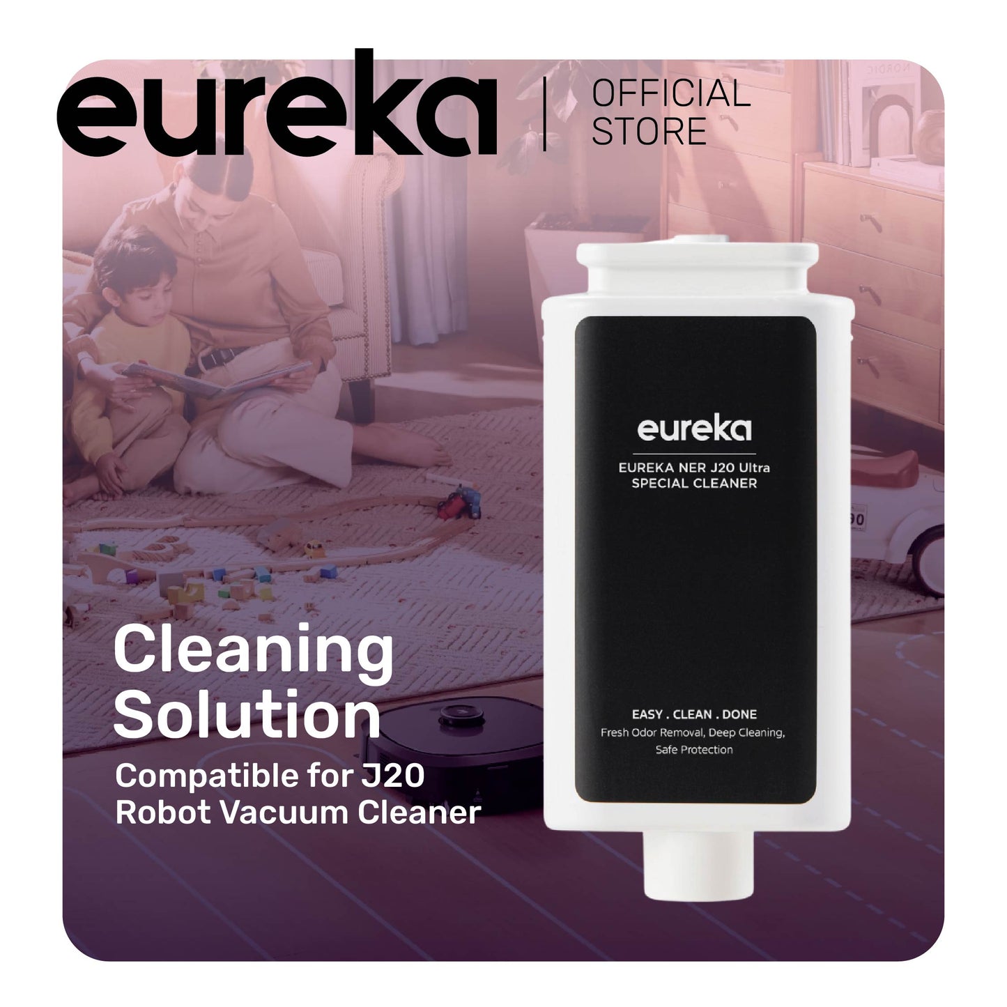 Eureka Authentic Cleaning solution, Compatible for J20 Robot Vacuum Cleaners ( 1 Bottle)