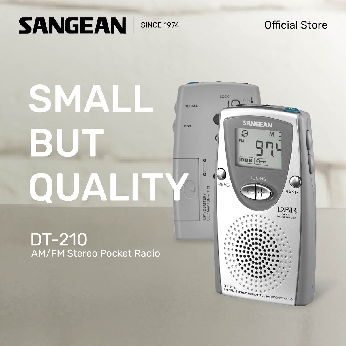 Sangean DT-210 (AM / FM-Stereo Pocket Radio) - 1 Year Manufacturer Warranty