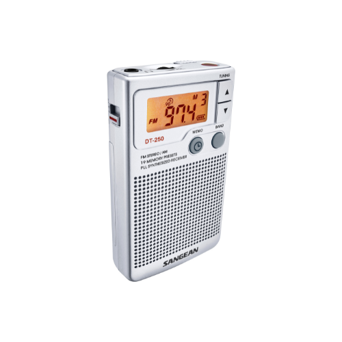 Sangean DT-250 AM / FM-Stereo Pocket Radio (Silver) - 1 Year Manufacturer Warranty