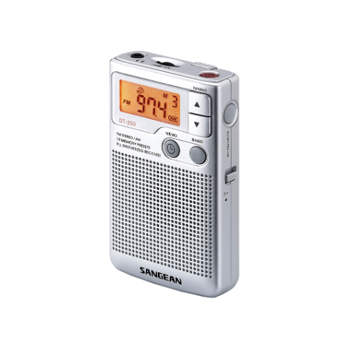 Sangean DT-250 AM / FM-Stereo Pocket Radio (Silver) - 1 Year Manufacturer Warranty