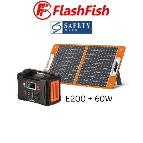 Flashfish E200 Portable Power Station With 60W/18V Foldable Solar Panel FREE Foot Massager