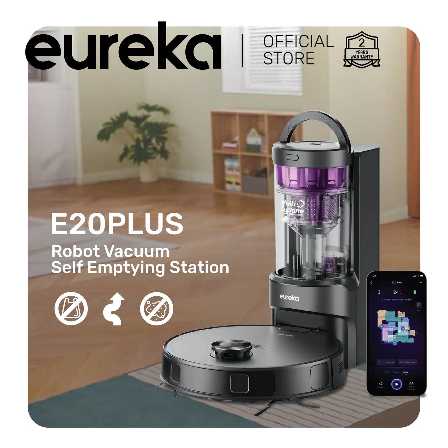 Eureka E20 Plus Robot Vacuum Self Emptying Station (2 Years Local Manufacturer Warranty)