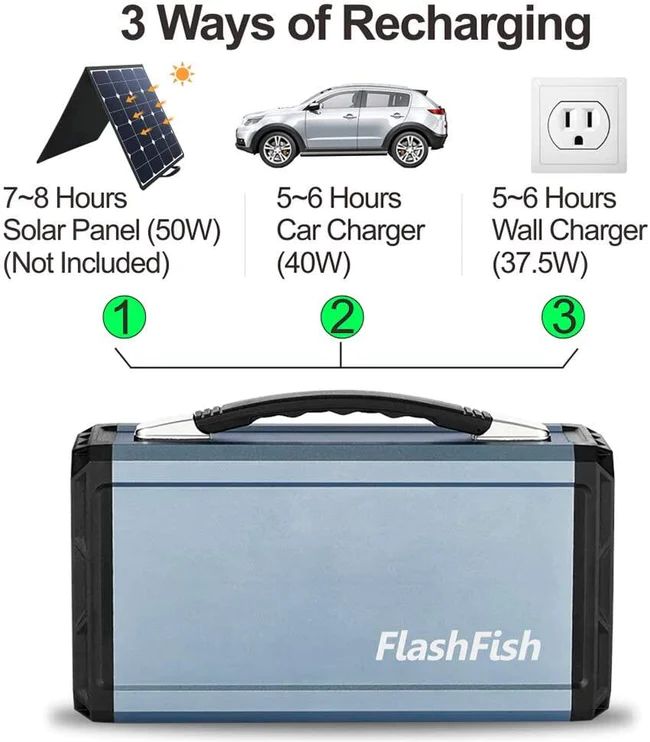 Flashfish G300 Portable Power Station with 50W/18V Foldable Solar Panel FREE Backpack