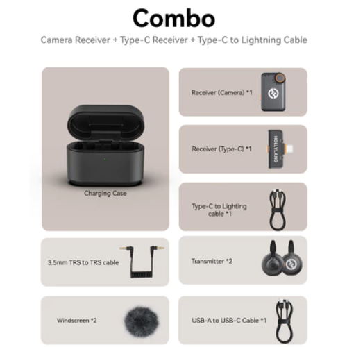 Hollyland LARK M2S Ultimate Combo (Camera RX+Lightning RX) Wireless Lavalier Microphone - 1 Year Manufacturer Warranty
