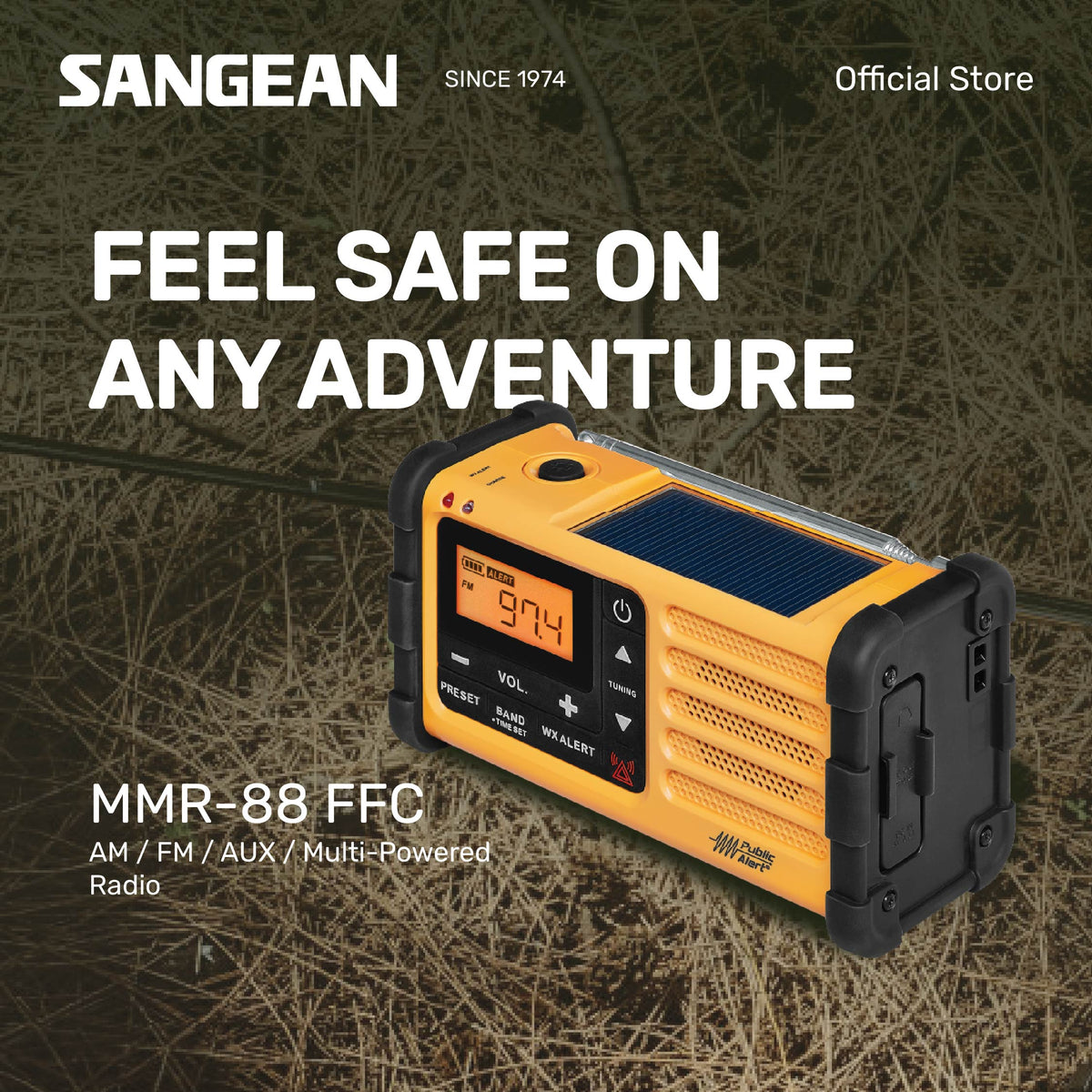 Sangean MMR-88 FCC AM / FM / WX / Multi-Powered Radio (Yellow) - 1 Year Manufacturer Warranty