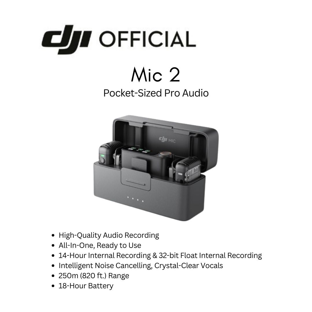 DJI Mic 2 Wireless Microphone | High Quality Audio Recording | Magnetic Attachment | 14H Internal Recording | Pocket-sized Pro Audio