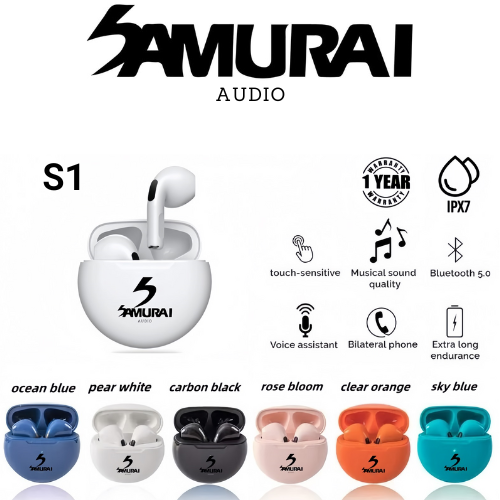 Samurai Audio S1 Touch Control Wireless Headphone Bluetooth 5.0 Earphones Sport Music Earbuds - 1 Year Warranty