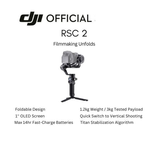 DJI RSC 2 Ronin Pro Combo Stabilizer | Foldable Design | Quick Switch to Vertical Shooting | Max 14hrs Fast Charge Batteries - 1 Year Local DJI Warranty