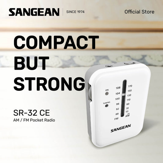 Sangean SR-32 CE AM / FM Pocket Radio (White-Grey) - 1 Year Manufacturer Warranty