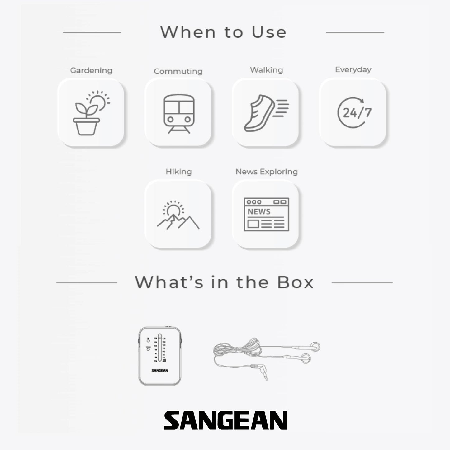 Sangean SR-32 CE AM / FM Pocket Radio (White-Grey) - 1 Year Manufacturer Warranty