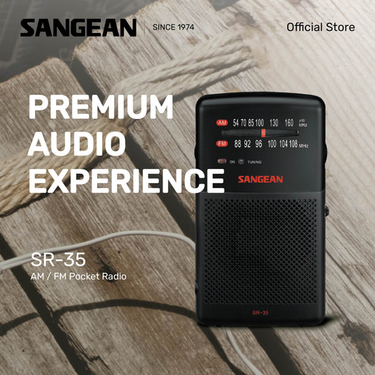 Sangean SR-35 AM / FM Pocket Radio (Black) - 1 Year Manufacturer Warranty