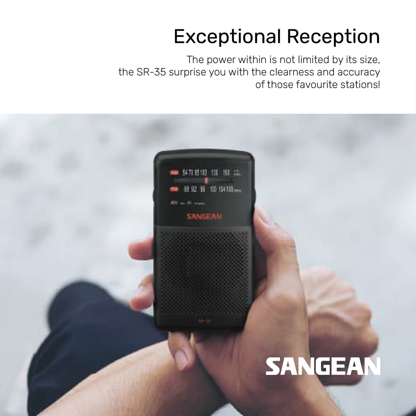 Sangean SR-35 AM / FM Pocket Radio (Black) - 1 Year Manufacturer Warranty