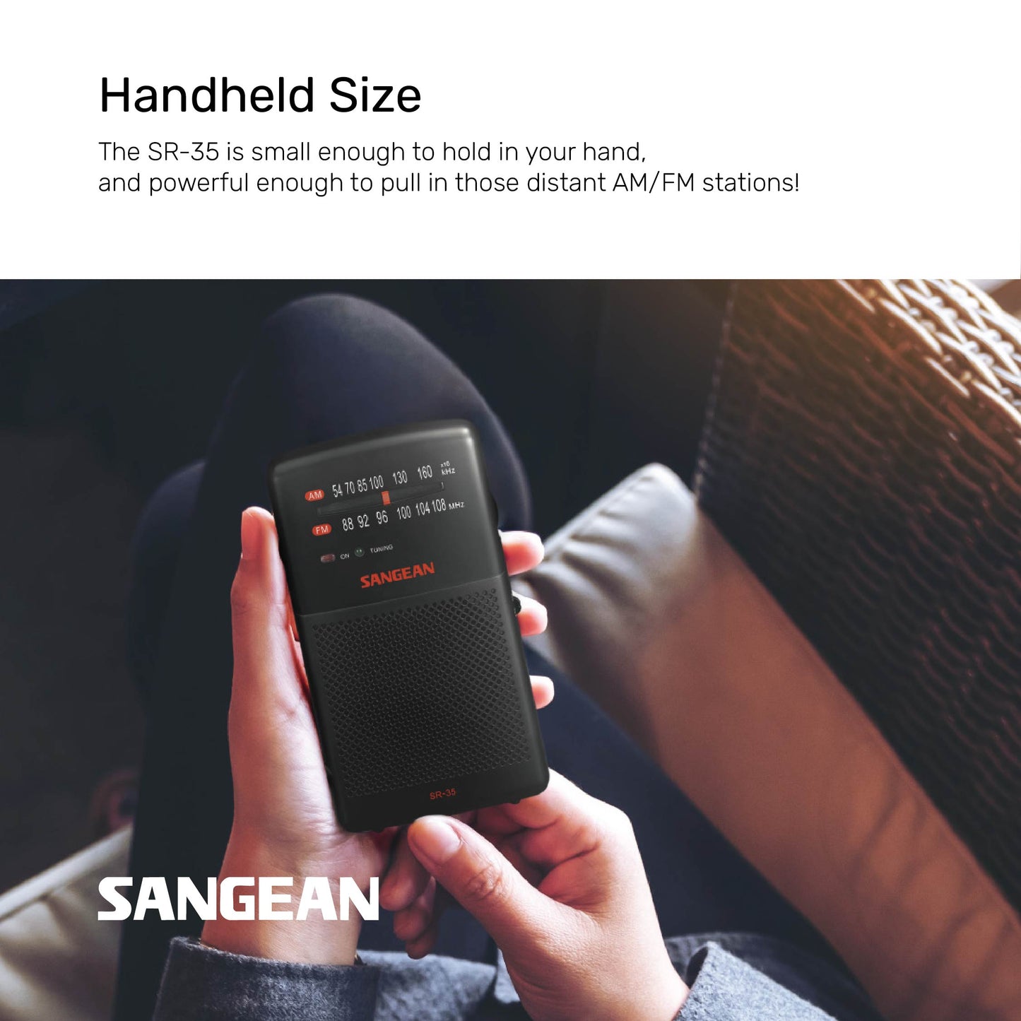 Sangean SR-35 AM / FM Pocket Radio (Black) - 1 Year Manufacturer Warranty