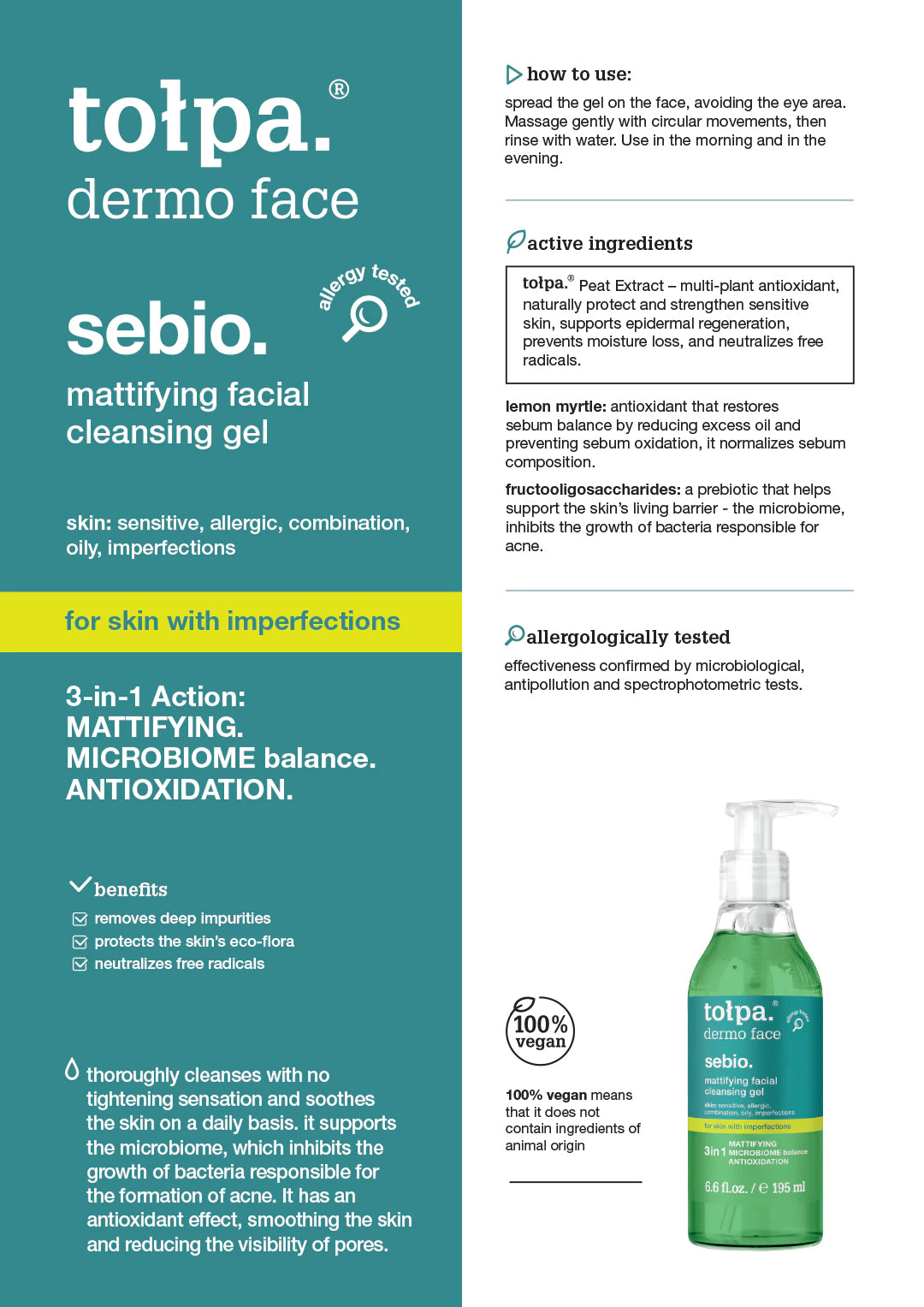 Tolpa Sebio. Mattifying Facial Cleansing Gel 195ml
