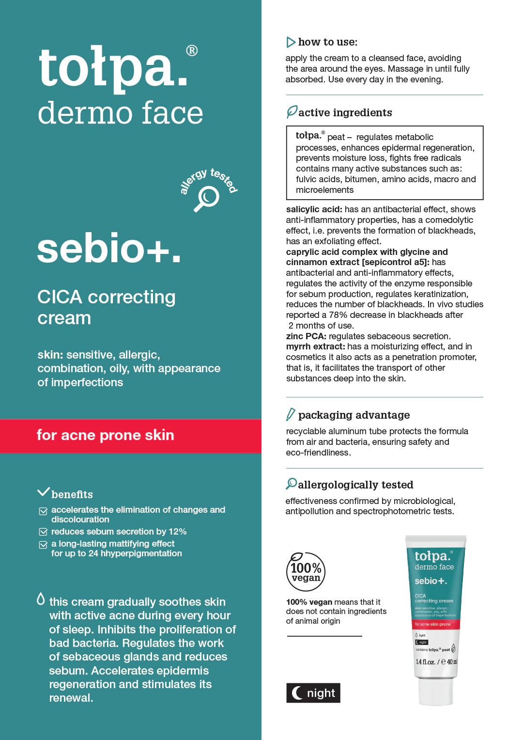Tolpa Sebio+. Cica Correcting Cream 40ml