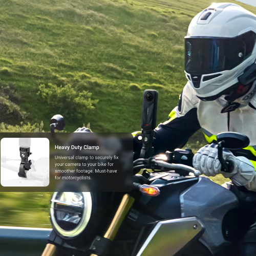 Insta360 X5 Motorcycle Bundle (Lens Cap, Action Invisible Selfie Stick, Heavy Duty Clamp)