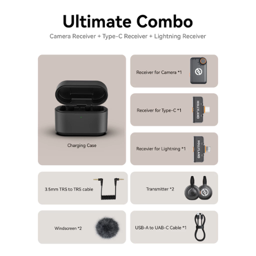 Hollyland LARK M2S Ultimate Combo (Camera RX+Lightning RX) Wireless Lavalier Microphone - 1 Year Manufacturer Warranty