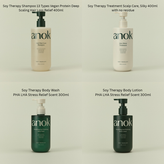 ANOK Smoothing & Hydrating Body Wash 300ml /Smoothing & Hydrating Body Lotion 300ml /Anti Hair Loss Shampoo 400ml /Airy Moist Treatment 400ml