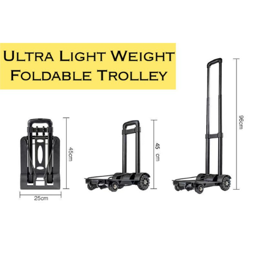 Foldable Trolley/Aluminum/4 Wheels/Ultra Lightweight/Foldable/Multi-purpose/Black