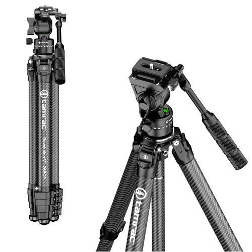 Tamrac Revolution V1-265CP Professional Carbon Tripod (Black) with Panhead FREE Tamrac Phone Holder