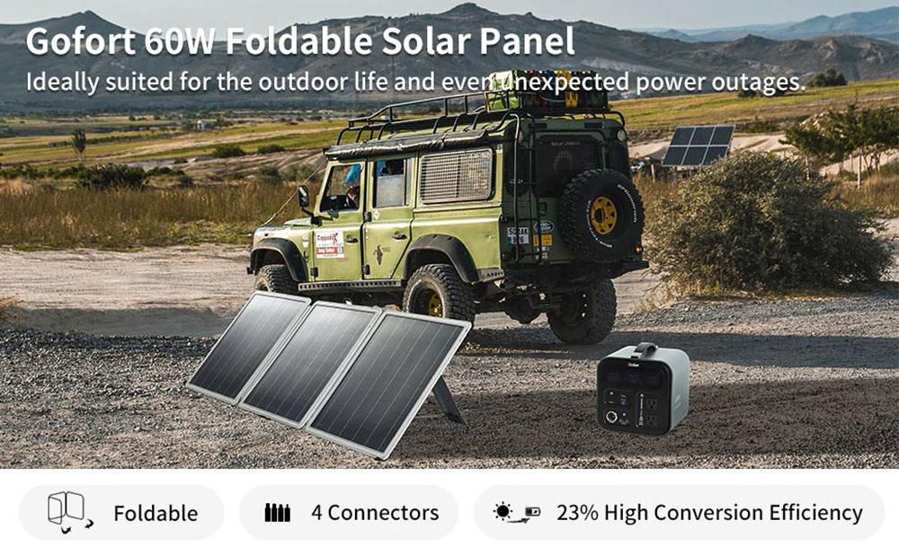 Gofort CSP18V60W (60W/18V) Portable Solar Panel/5 in 1 connector adapter kit -1 Year Warranty