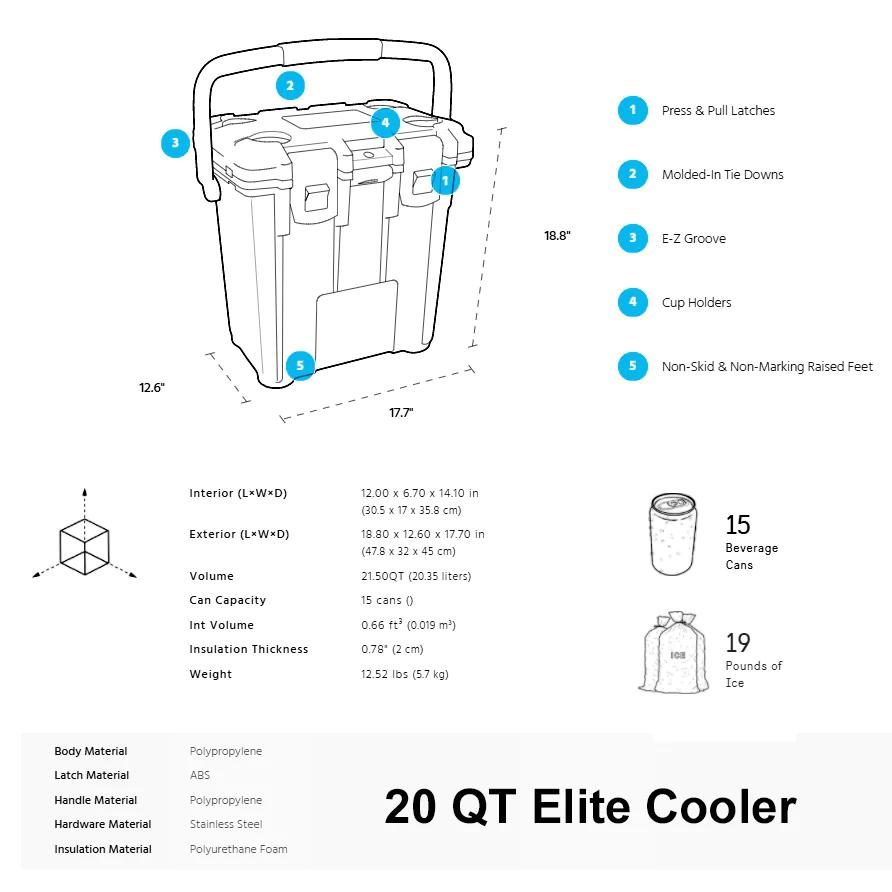 Pelican 20QT Elite Cooler (Cooler Box) - Limited Lifetime Local Warranty