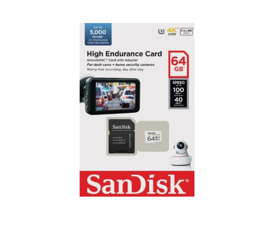 SanDisk High Endurance Video Monitoring microSDXC Cards for CCTV Dashcam IPcam Class 10 4K U3 V30 (SDSQQNR)