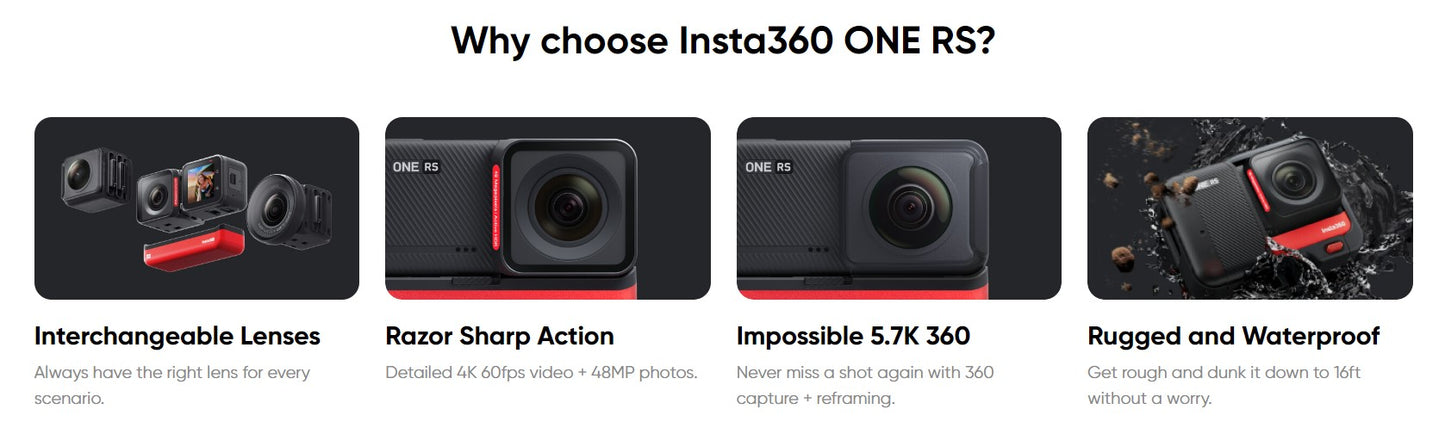 Insta360 ONE RS 4K Edition Free Invisible Selfie Stick - 1 Year Local Manufacturing Warranty