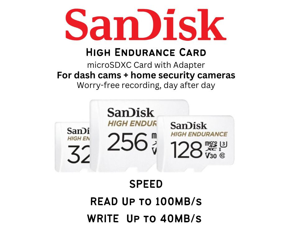 SanDisk High Endurance Video Monitoring microSDXC Cards for CCTV Dashcam IPcam Class 10 4K U3 V30 (SDSQQNR)