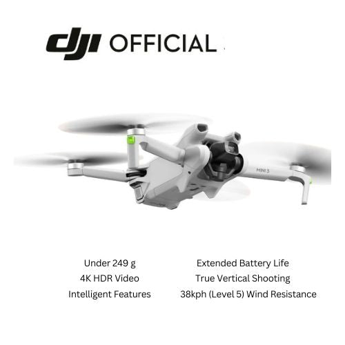 DJI Mini 3 Camera Drones FREE Sandisk 128gb | under 249g | 4K HDR Video | Extended Battery Life | True Vertical Shooting - 1 Year Local DJI Warranty