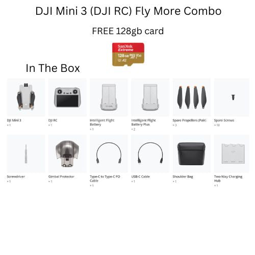 DJI Mini 3 Camera Drones FREE Sandisk 128gb | under 249g | 4K HDR Video | Extended Battery Life | True Vertical Shooting - 1 Year Local DJI Warranty