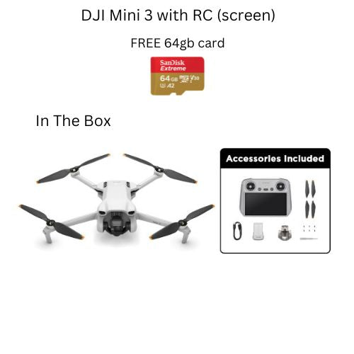 DJI Mini 3 Camera Drones FREE Sandisk 128gb | under 249g | 4K HDR Video | Extended Battery Life | True Vertical Shooting - 1 Year Local DJI Warranty