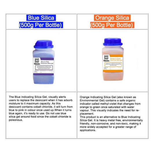 Samurai Dry Box Desiccant Silica Gel Bottle (500g) - Blue/Orange