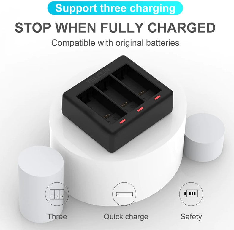 Telesin Batteries Charger with 3 Slots for Gopro Hero 9/10/11/12/13