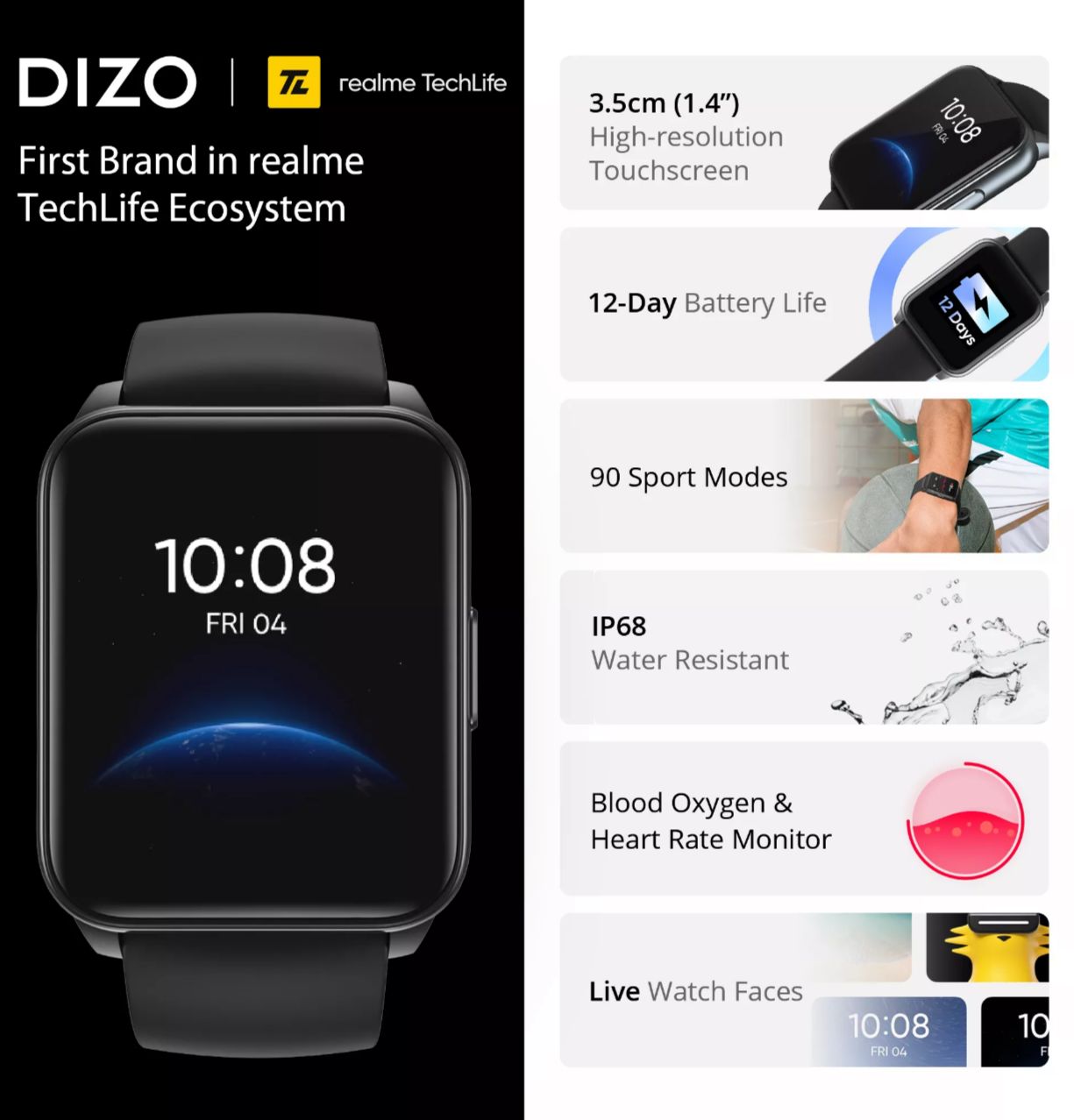 DIZO Watch by realme Techlife Smart Watch - 1 Year Warranty