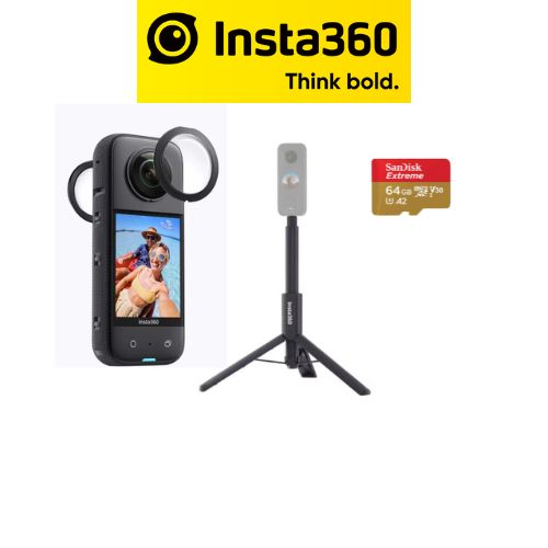 Insta360 One X3 With Removable Lens Guards, 2in1 Invisible Selfie Stick & microSD card - 1 Year Local Manufacturer Warranty