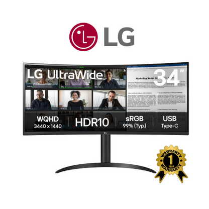 LG 34" UltraWide™ QHD Curved monitor with USB Type-C™ - 1 Year Warranty (34WR55QK-B)