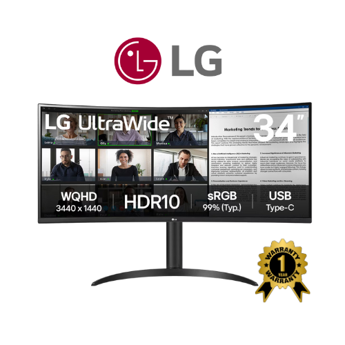 LG 34" UltraWide™ QHD Curved monitor with USB Type-C™ - 1 Year Warranty (34WR55QK-B)