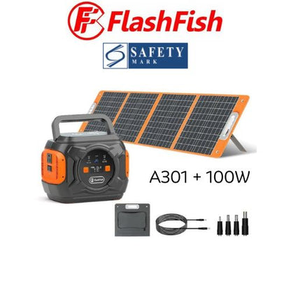 Flashfish A301 Portable Power Station with 100W/18V Foldable Solar Panel
