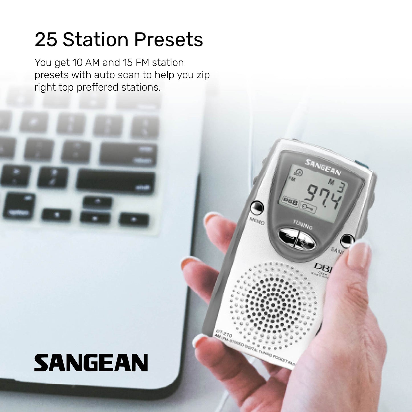 Sangean DT-210 (AM / FM-Stereo Pocket Radio) - 1 Year Manufacturer Warranty