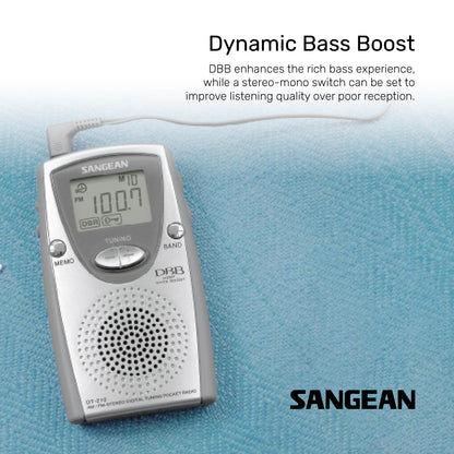 Sangean DT-210 (AM / FM-Stereo Pocket Radio) - 1 Year Manufacturer Warranty