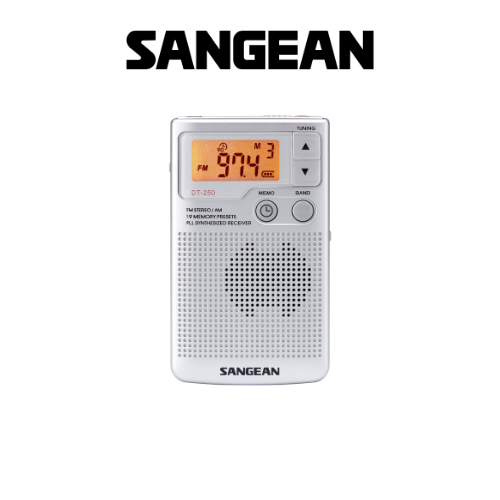 Sangean DT-250 AM / FM-Stereo Pocket Radio (Silver) - 1 Year Manufacturer Warranty