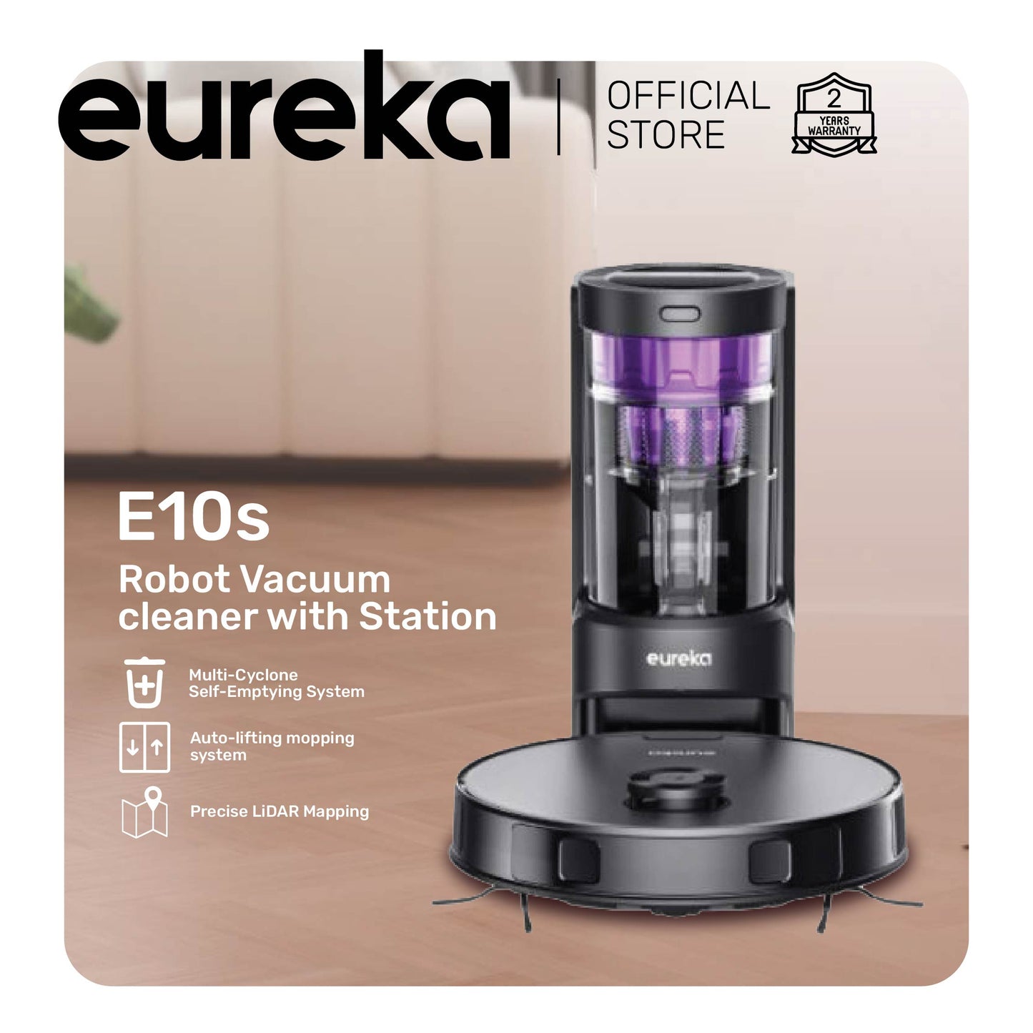 Eureka E10S Hybrid Vacuum and Mop with Bagless Self-Empty Station (2years Local Manufacturer Warranty)