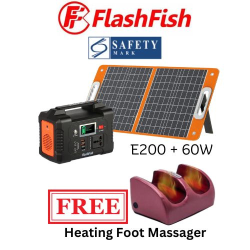Flashfish E200 Portable Power Station With 60W/18V Foldable Solar Panel FREE Foot Massager